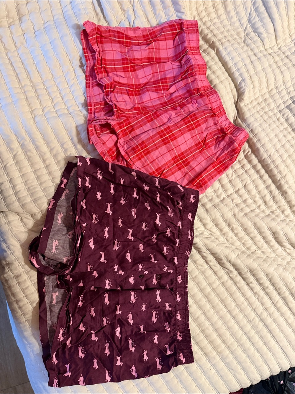 PINK Victoria's Secret Pink Plaid & Burgundy Boyshorts Set
